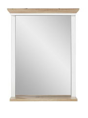 Spiegel mit weißem Rahmen und Holzverzierung, Frontalansicht