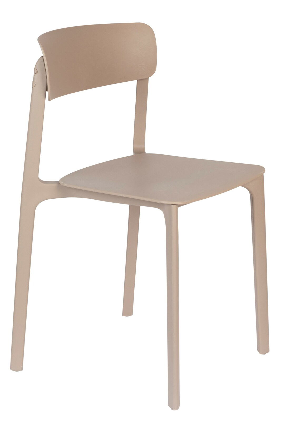 Moderner, beiger Stuhl aus Kunststoff, seitliche Perspektive