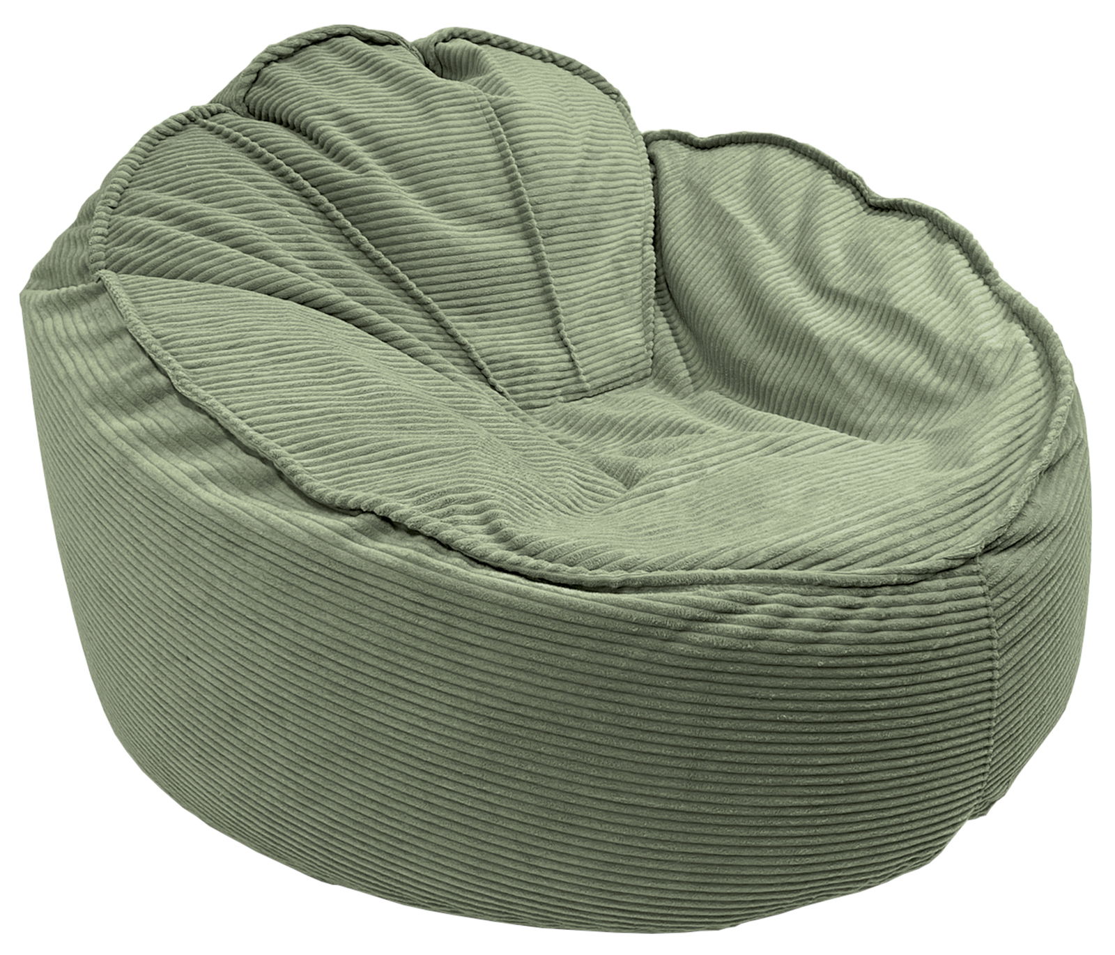 Grüner Sitzhocker aus geripptem Stoff in schräger Draufsicht