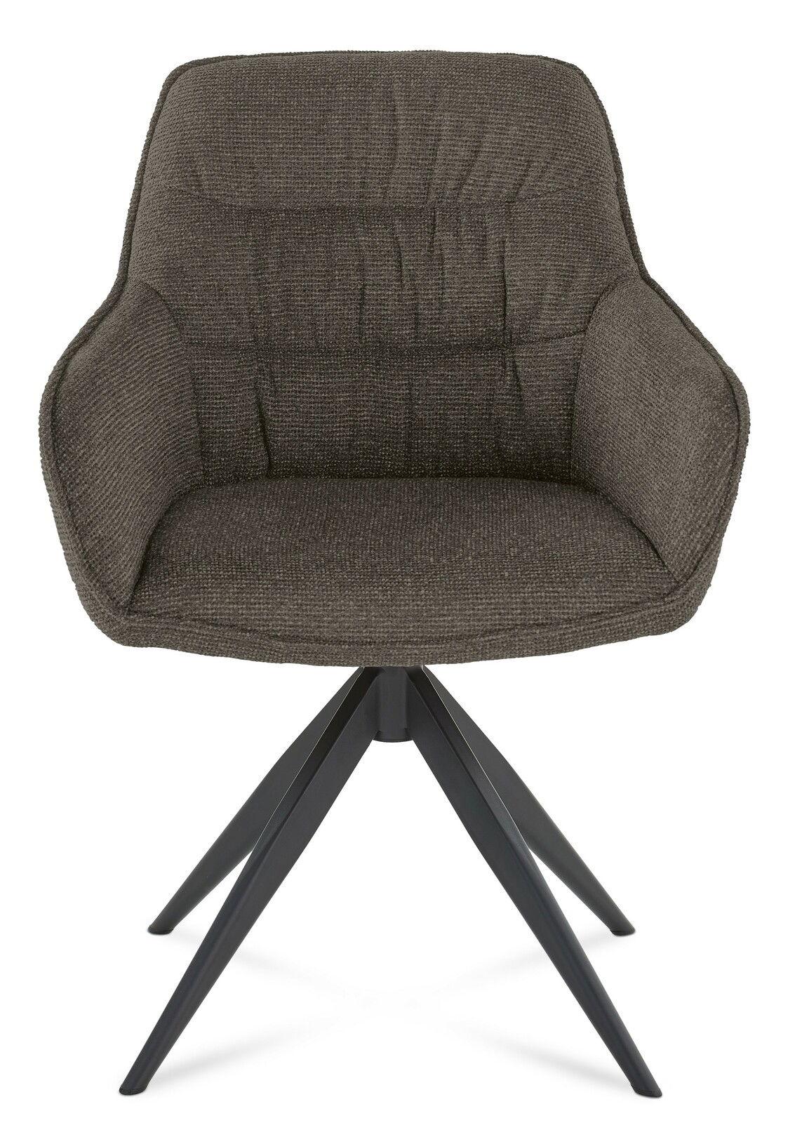 Moderner Armlehnstuhl in dunklem Stoffbezug, Vorderansicht
