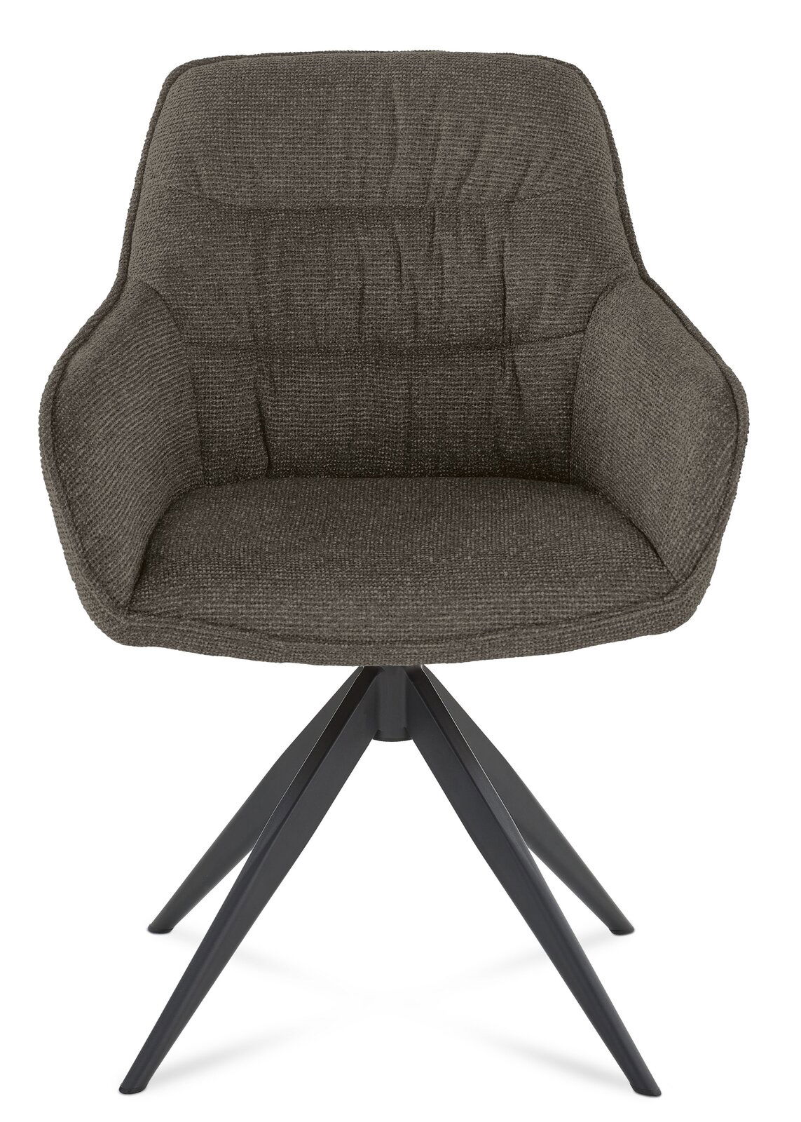 Moderner Armlehnstuhl in dunklem Stoffbezug, Vorderansicht