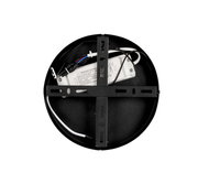 Runde LED-Hängeleuchte von oben mit sichtbarem LED-Treiber und Kabeln.