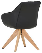 Schwarzer Armlehnstuhl mit Holzbeinen, seitliche Rückansicht