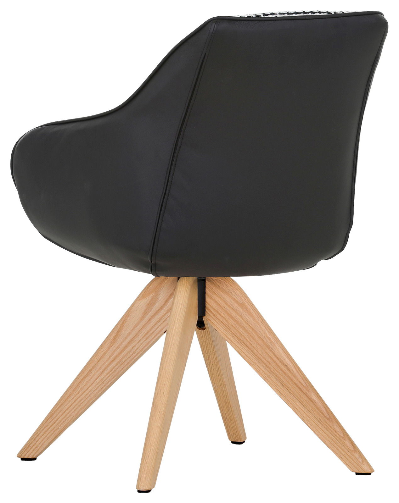 Schwarzer Armlehnstuhl mit Holzbeinen, seitliche Rückansicht