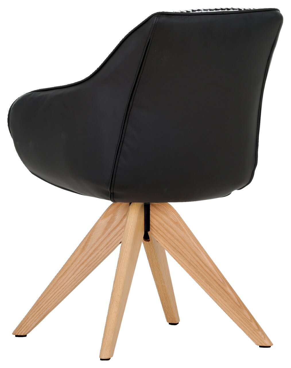 Schwarzer Armlehnstuhl mit Holzbeinen, seitliche Rückansicht