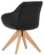 Schwarzer Armlehnstuhl mit Holzbeinen, seitliche Rückansicht