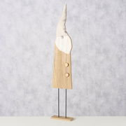 Holzfigur eines Gnomes mit spitzem Hut, frontalansicht