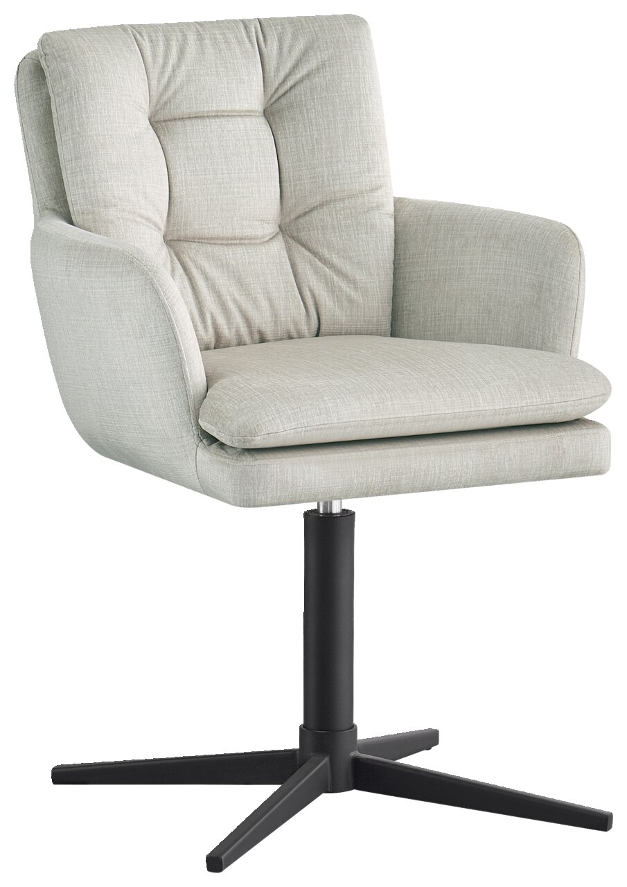 Novel Armlehnstuhl INGO Moderner Armlehnstuhl INGO in hellgrauem Stoffbezug mit schwarzem Drehfuß, seitliche Perspektive