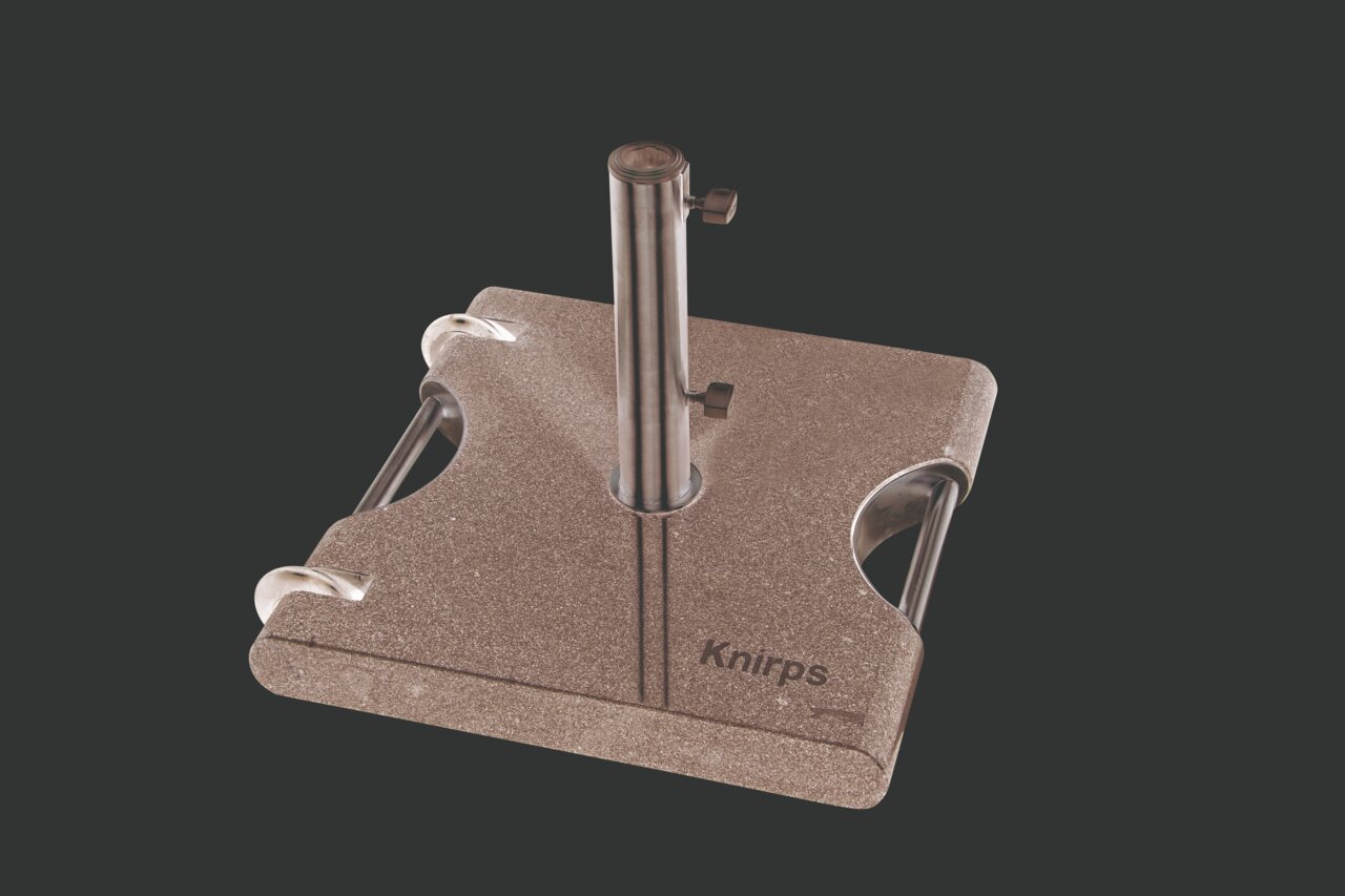 Knirps Trolley-Granitsockel Granit-Trolley-Sockel mit Edelstahlrohr und Rollen, seitliche Perspektive