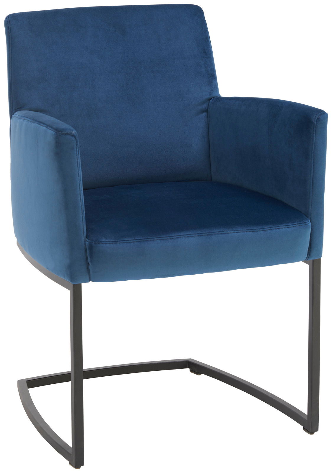 Blauer Freischwinger-Sessel mit Metallgestell, Vorderansicht