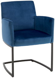 Blauer Freischwinger-Sessel mit Metallgestell, Vorderansicht