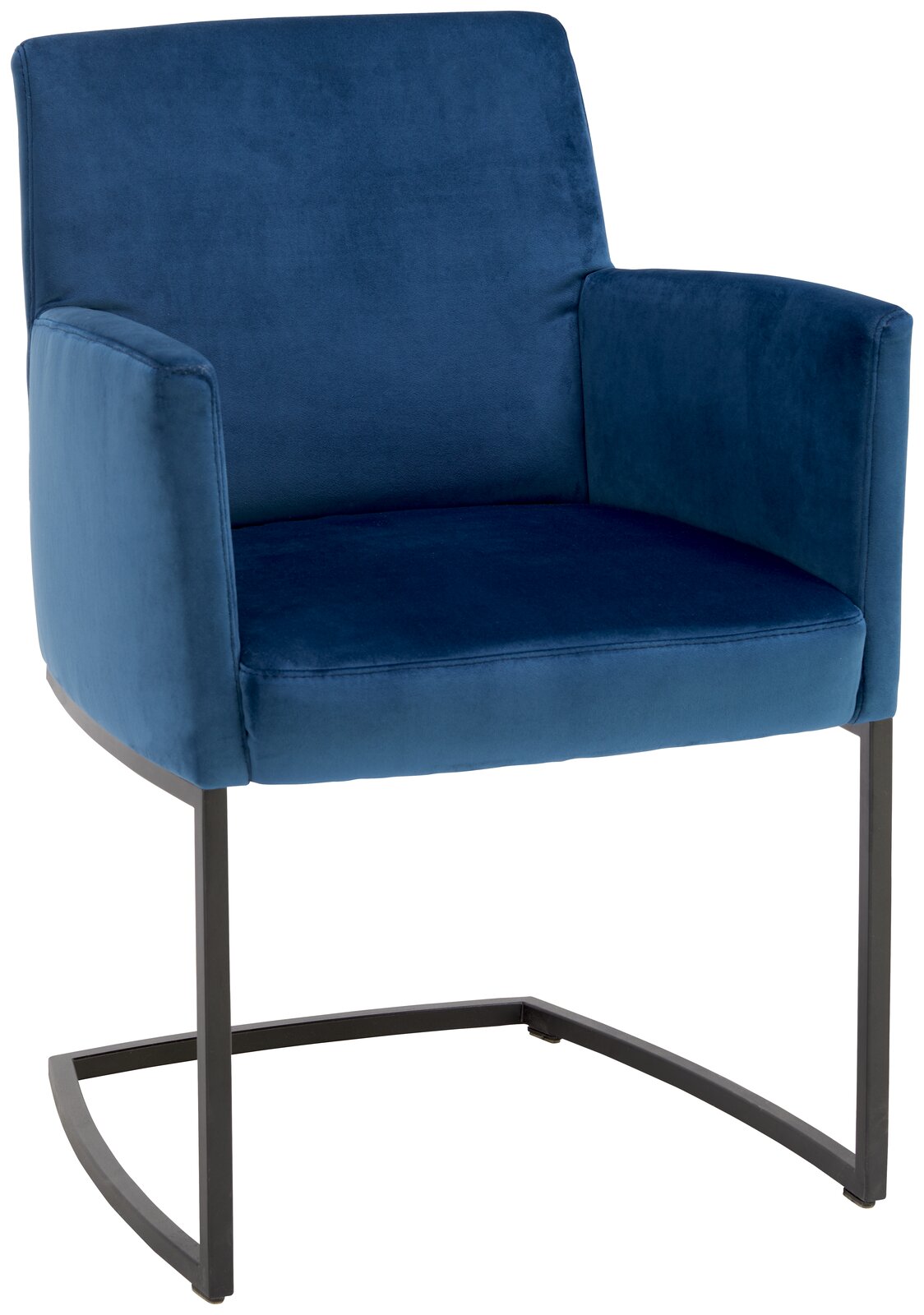 Blauer Freischwinger-Sessel mit Metallgestell, Vorderansicht