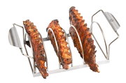 Roestvrijstalen spare rib-houder met drie ribbetjes, zijaanzicht