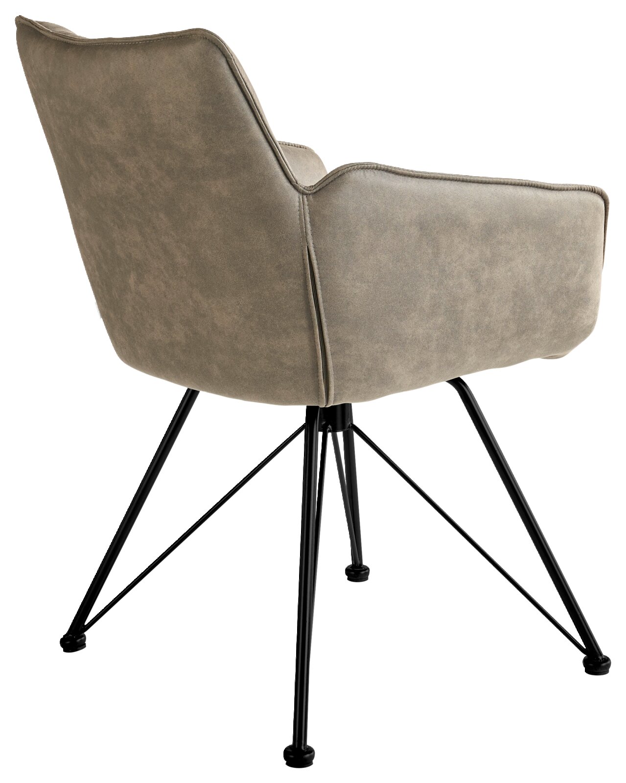 Achterkant van een draaibare fauteuil uit de FRISCO-serie van Musterring, met een zwart metalen frame en beige bekleding.