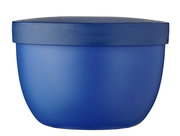 Blauer Snackpot mit Deckel, seitliche Ansicht