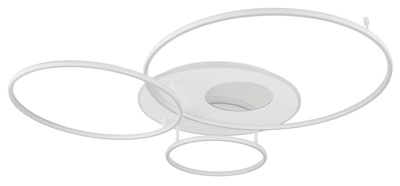 Moderne LED-Deckenleuchte mit drei kreisförmigen Ringen, seitliche Perspektive