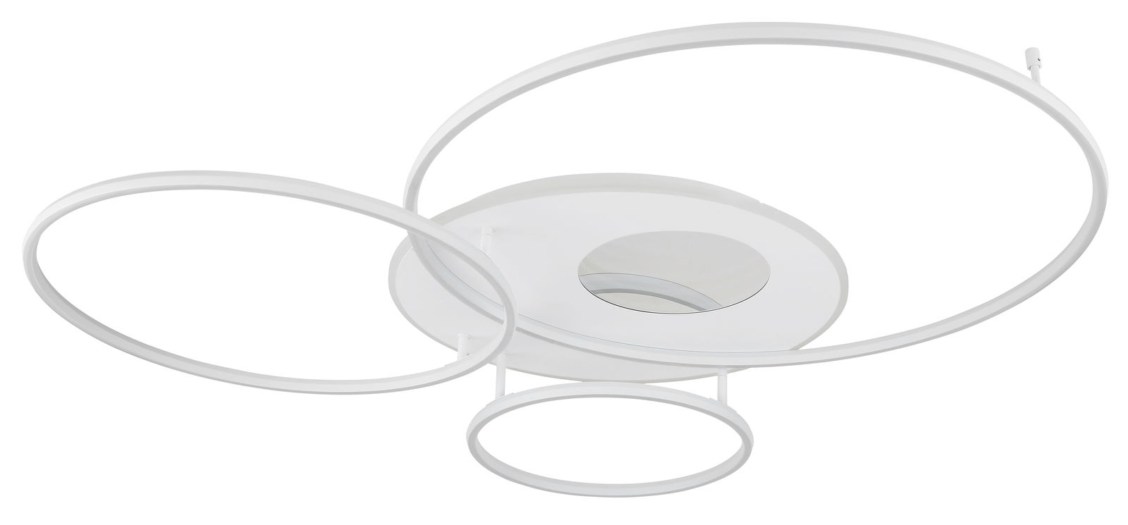 Moderne LED-Deckenleuchte mit drei kreisförmigen Ringen, seitliche Perspektive