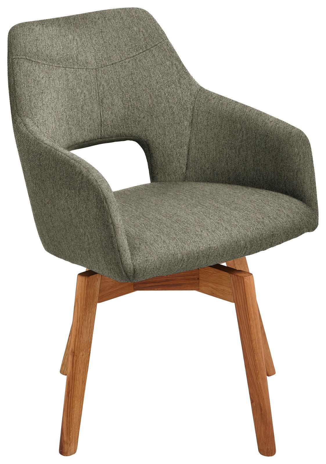 Voleo Sessel EVITA Moderner Sessel mit grauem Stoffbezug und Holzbeinen, seitliche Perspektive