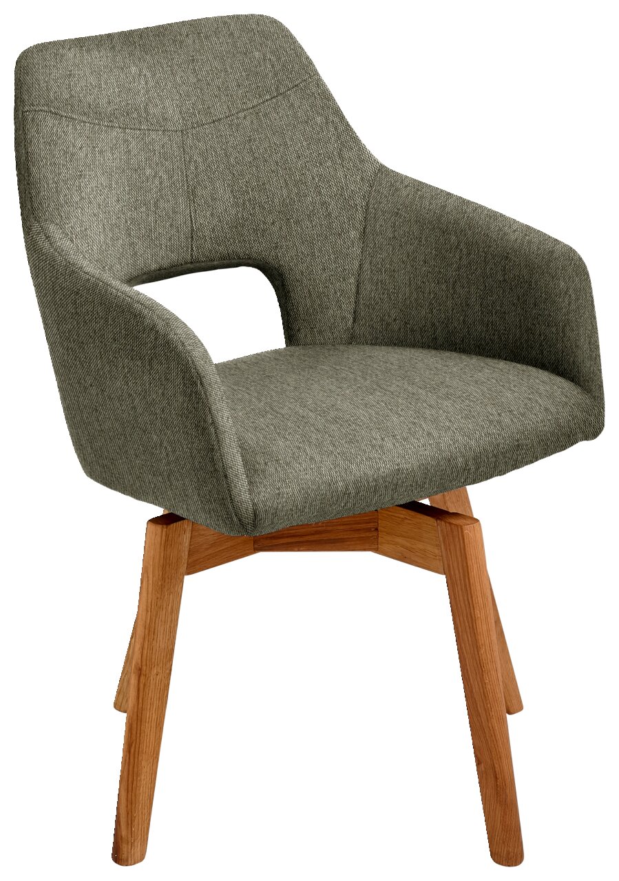 Voleo Sessel EVITA Moderner Sessel mit grauem Stoffbezug und Holzbeinen, seitliche Perspektive