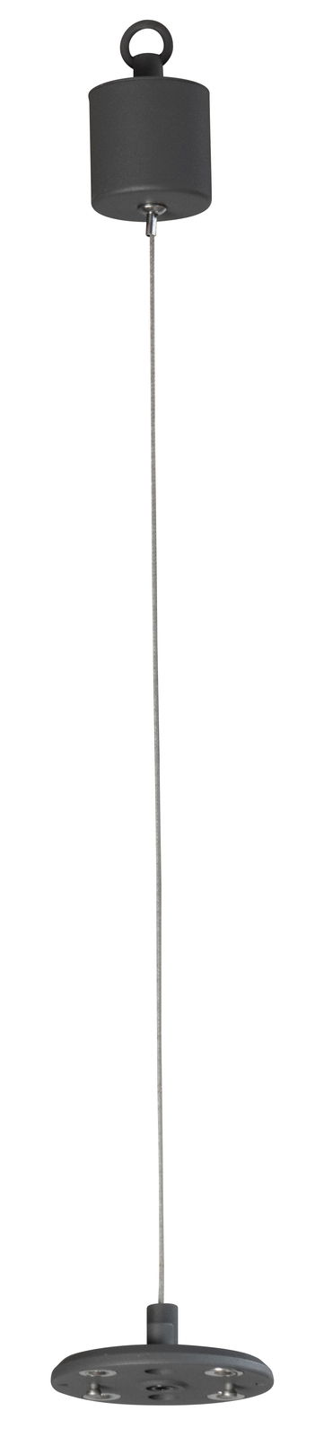 Fischer & Honsel Hangbeugel voor accu-lantaarn MIX & MATCH 2 Pendelhalterung für Akku-Windlicht, seitliche Perspektive, bestehend aus einem zylindrischen oberen Teil mit Aufhängering, verbunden durch ein Kabel mit einer runden Basis.