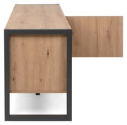 Seitenansicht eines TV-Lowboards aus Holz mit Metallrahmen.