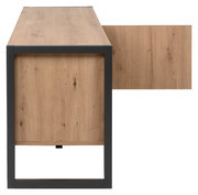 Seitenansicht eines TV-Lowboards aus Holz mit Metallrahmen.