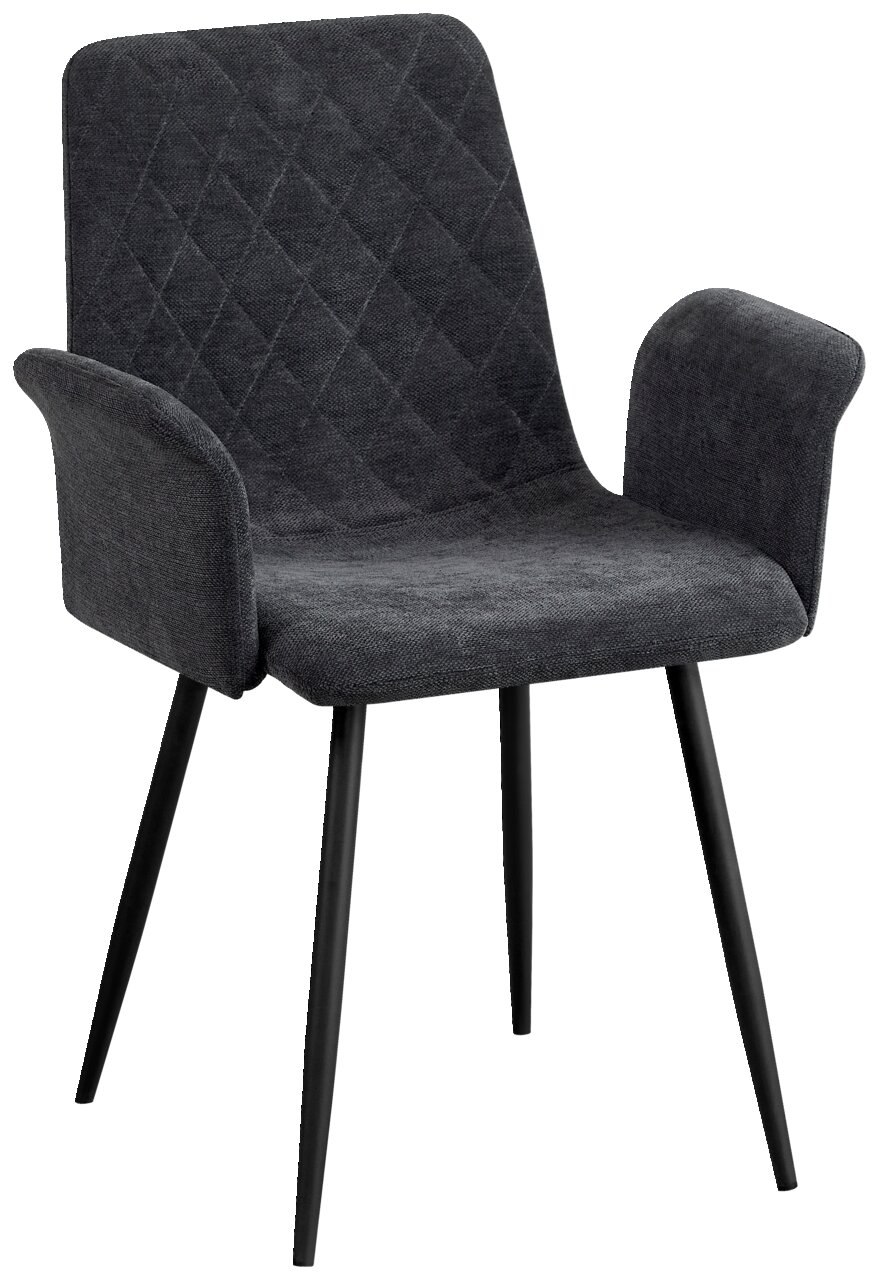 Ti´me Armlehnstuhl COLLIN Grauer Armlehnstuhl mit gepolstertem Sitz und Rückenlehne, schwarzes Metallgestell, seitliche Perspektive