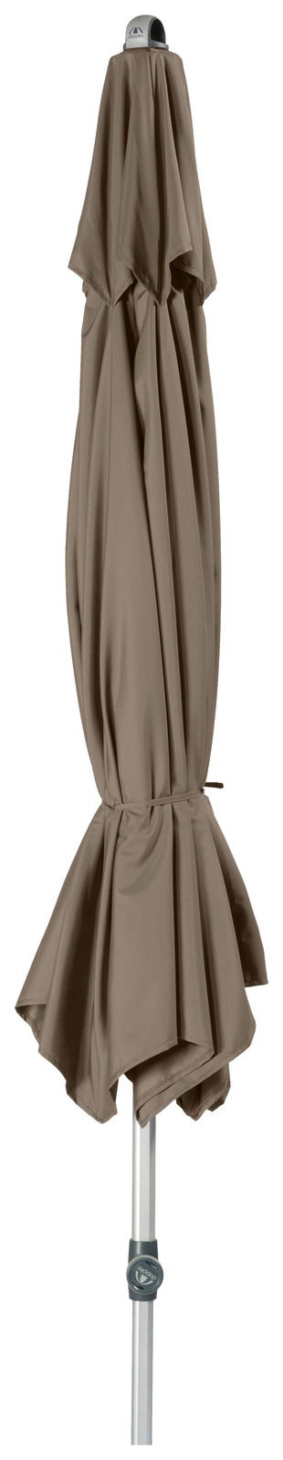 Geschlossener Kurbelschirm in Braun, seitliche Perspektive