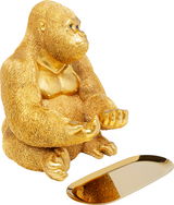 Goldene Gorilla-Deko-Figur in Butler-Pose mit Tablett, seitliche Perspektive