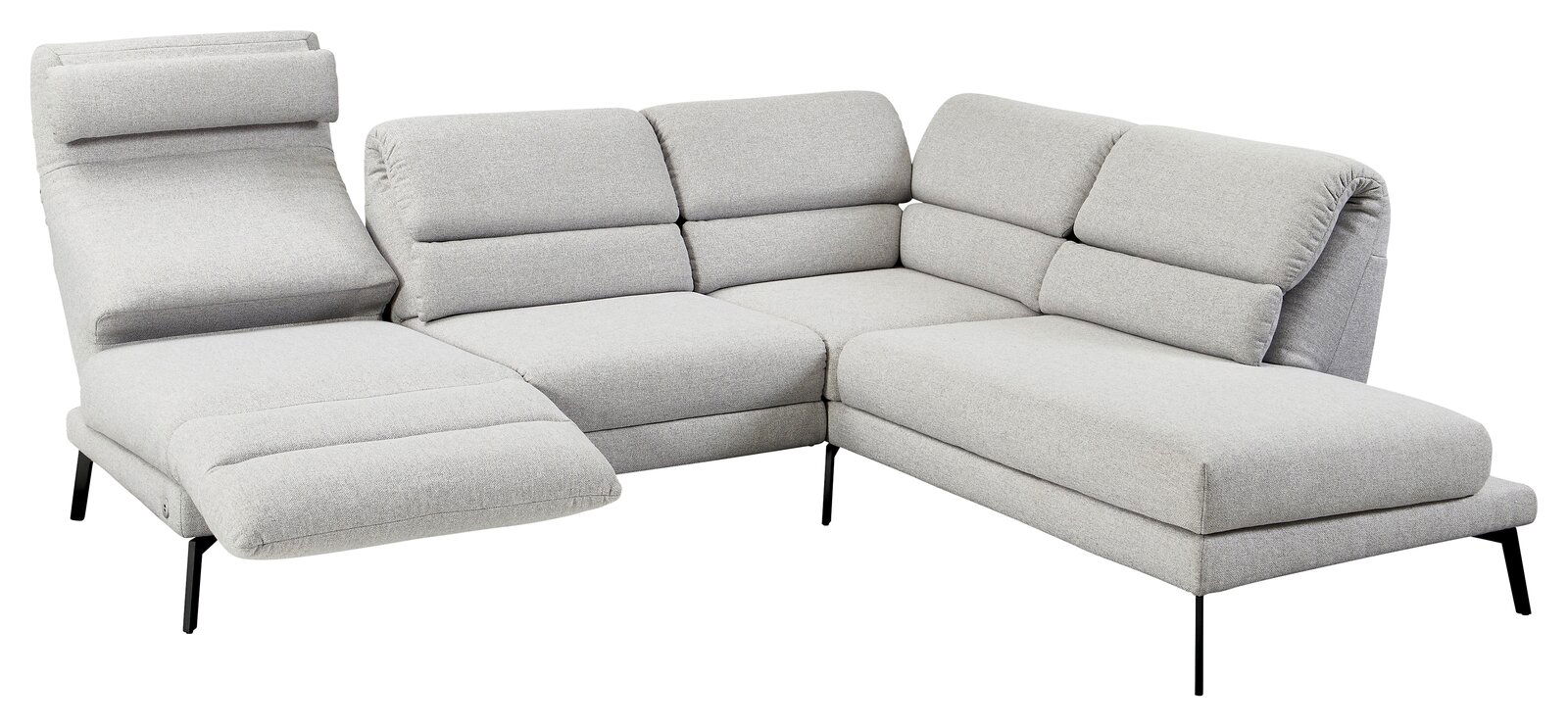 Graues Ecksofa Dieter Knoll COSIO mit verstellbarer Rückenlehne, seitlicher Perspektive