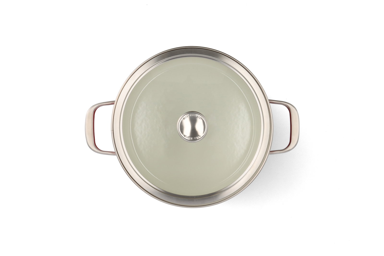 Topf mit Glasdeckel und zwei Griffen, Ansicht von oben