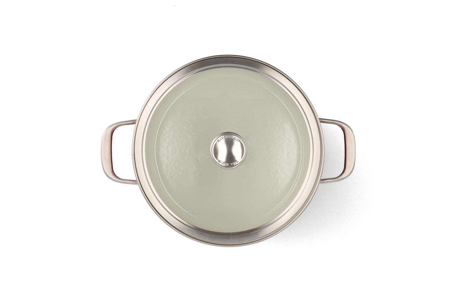 Topf mit Glasdeckel und zwei Griffen, Ansicht von oben