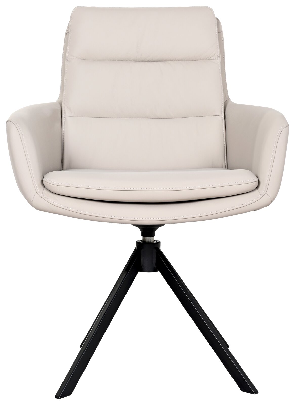 Moderner cremefarbener Sessel mit schwarzem Metallgestell, Frontalansicht