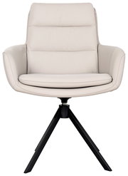 Moderner cremefarbener Sessel mit schwarzem Metallgestell, Frontalansicht