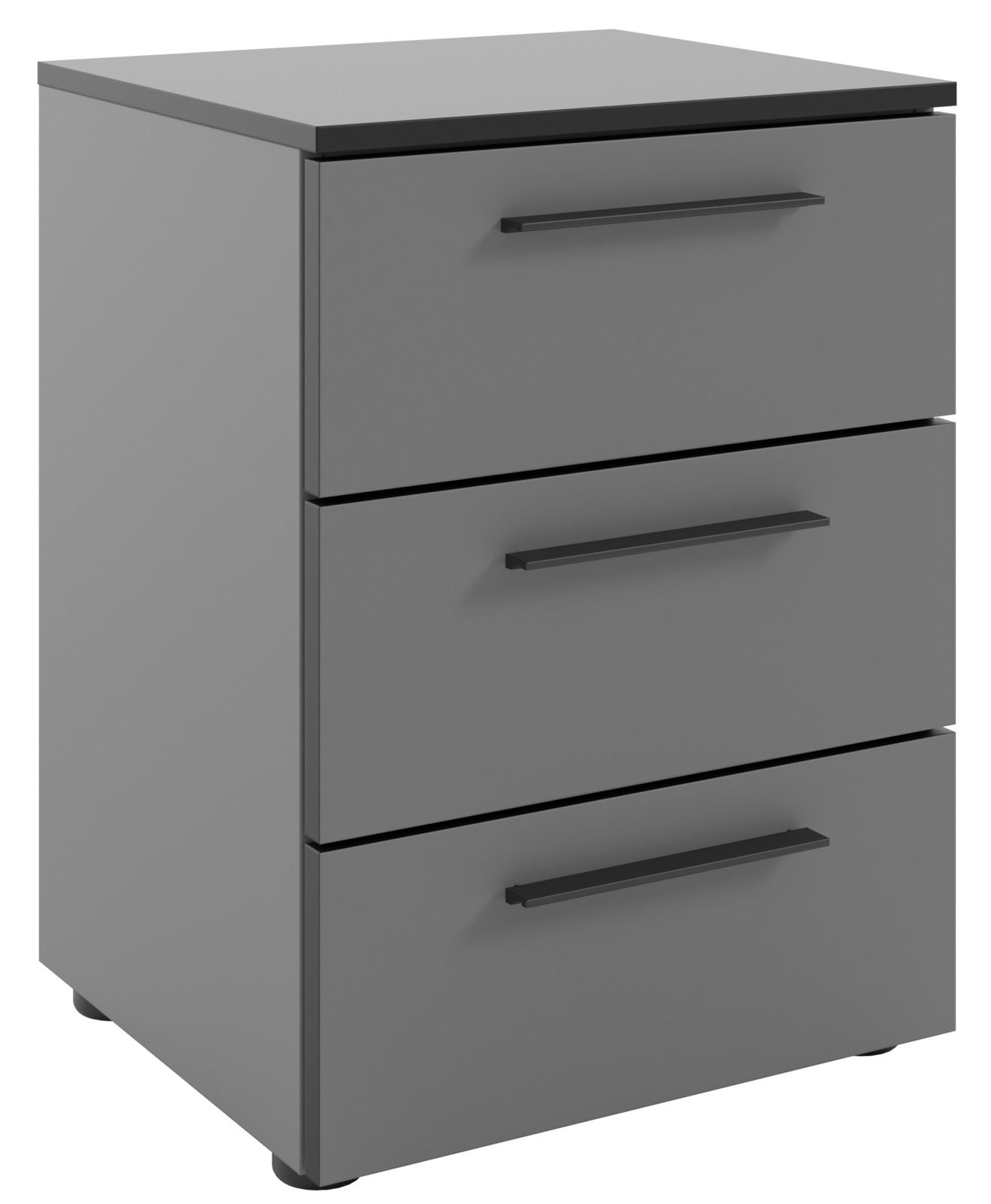 Novel Nachtkommode SOUL Graue Nachtkommode mit drei Schubladen, seitliche Perspektive