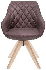 Moderner Stuhl mit gepolsterter, rautenförmiger Rückenlehne und hellen Holzbeinen, Frontalansicht