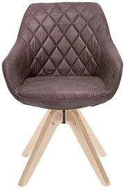 Moderner Stuhl mit gepolsterter, rautenförmiger Rückenlehne und hellen Holzbeinen, Frontalansicht