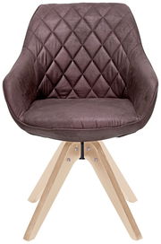 Moderner Stuhl mit gepolsterter, rautenförmiger Rückenlehne und hellen Holzbeinen, Frontalansicht