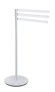 Moderner Handtuchständer aus Edelstahl mit drei schwenkbaren Armen, seitliche Perspektive