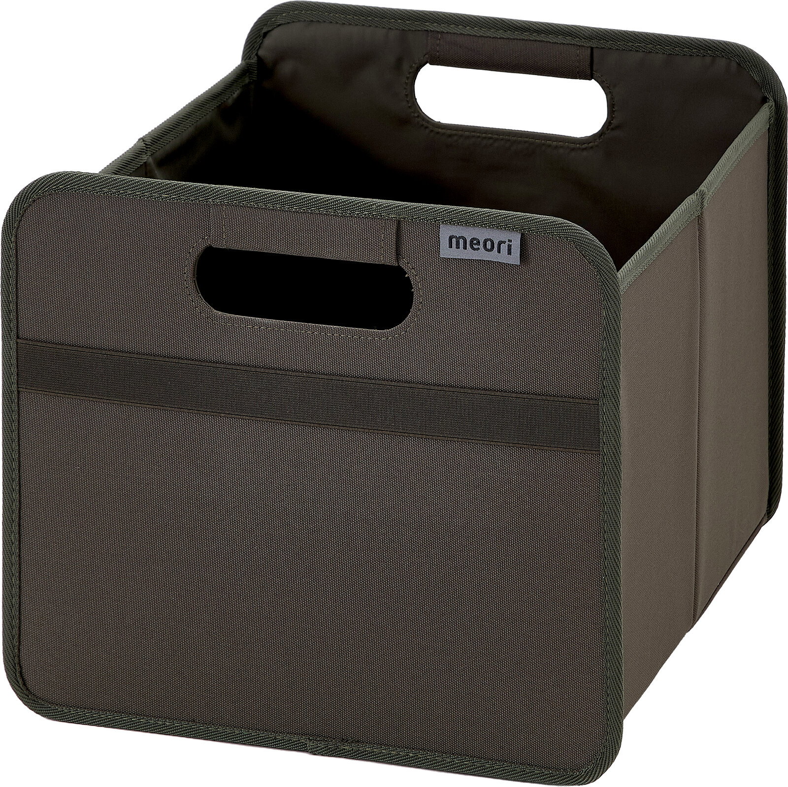 Faltbare Aufbewahrungsbox/Organizer von meori in Olivgrün mit Tragegriffen, Produktansicht schräg von vorne oben
