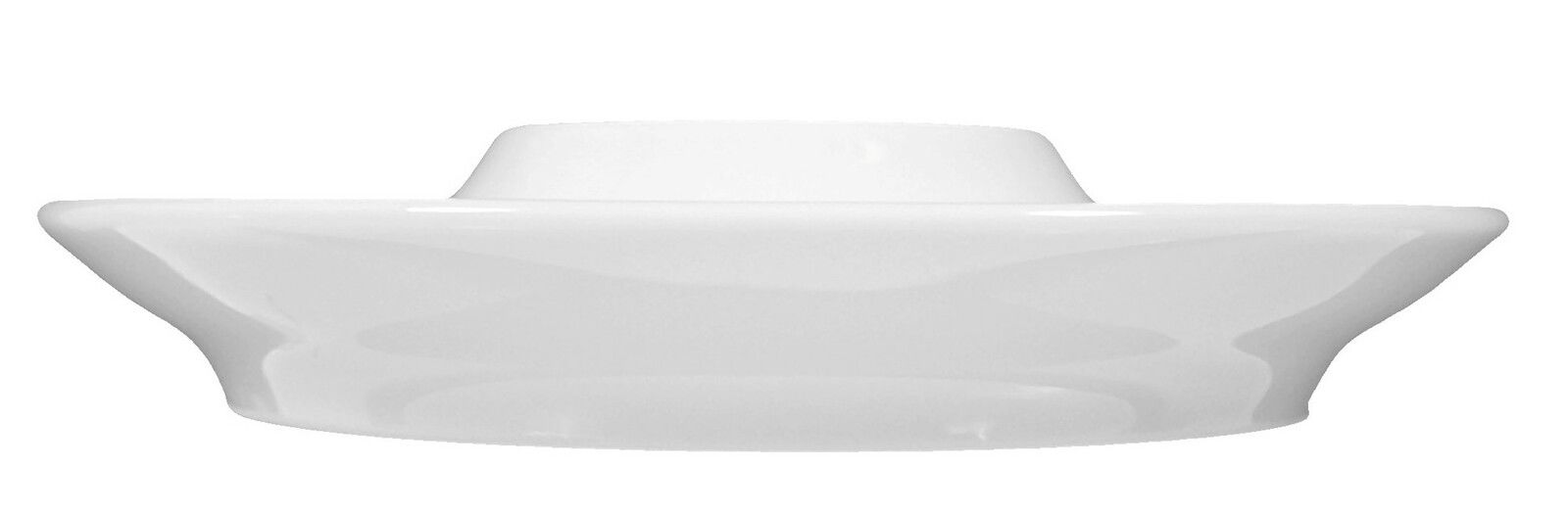 Seitliche Ansicht eines weißen Eierbechers mit Ablage, schlichtes und modernes Design.