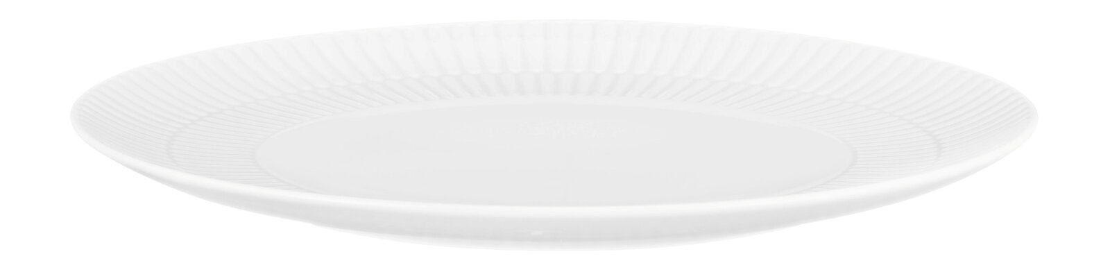 Seltmann Weiden Frühstücksteller AMINA Seitliche Ansicht eines weißen, runden Frühstückstellers mit feinem Rillenmuster, 22,5 cm Durchmesser.