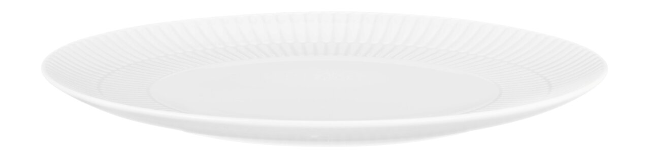 Seltmann Weiden Frühstücksteller AMINA Seitliche Ansicht eines weißen, runden Frühstückstellers mit feinem Rillenmuster, 22,5 cm Durchmesser.