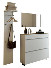 Garderobenset mit Wandpaneel, Kleiderhaken, Spiegel und Kommode in moderner Perspektive