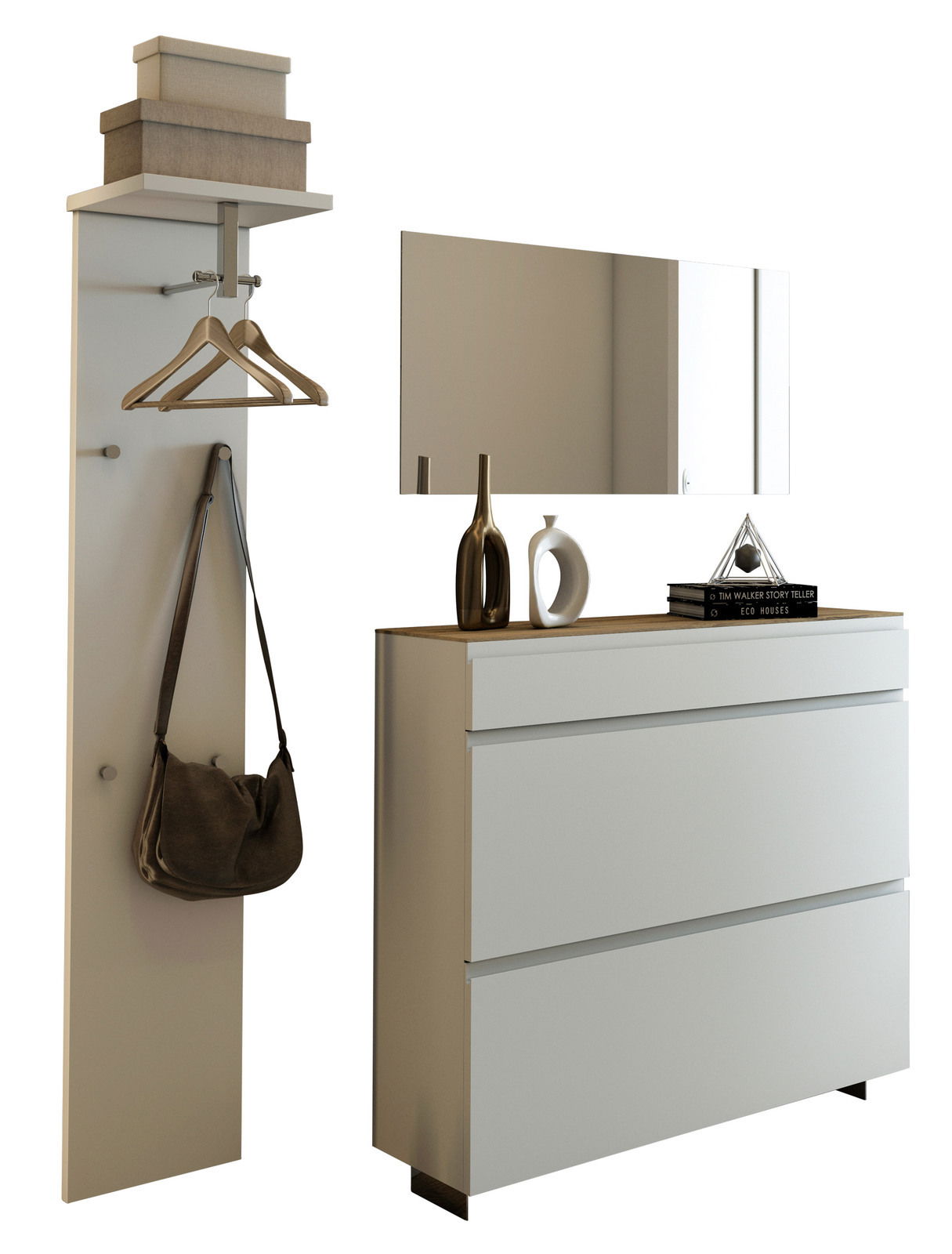 Moderano Garderoben-Set LECCO Garderobenset mit Wandpaneel, Kleiderhaken, Spiegel und Kommode in moderner Perspektive