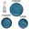 Blaues 18-teiliges Tafelservice bestehend aus 6 Dinnertellern (ca. 26 cm Ø), 6 Desserttellern (ca. 21 cm Ø) und 6 Schalen (ca. 19 cm Ø), Ansicht von oben.