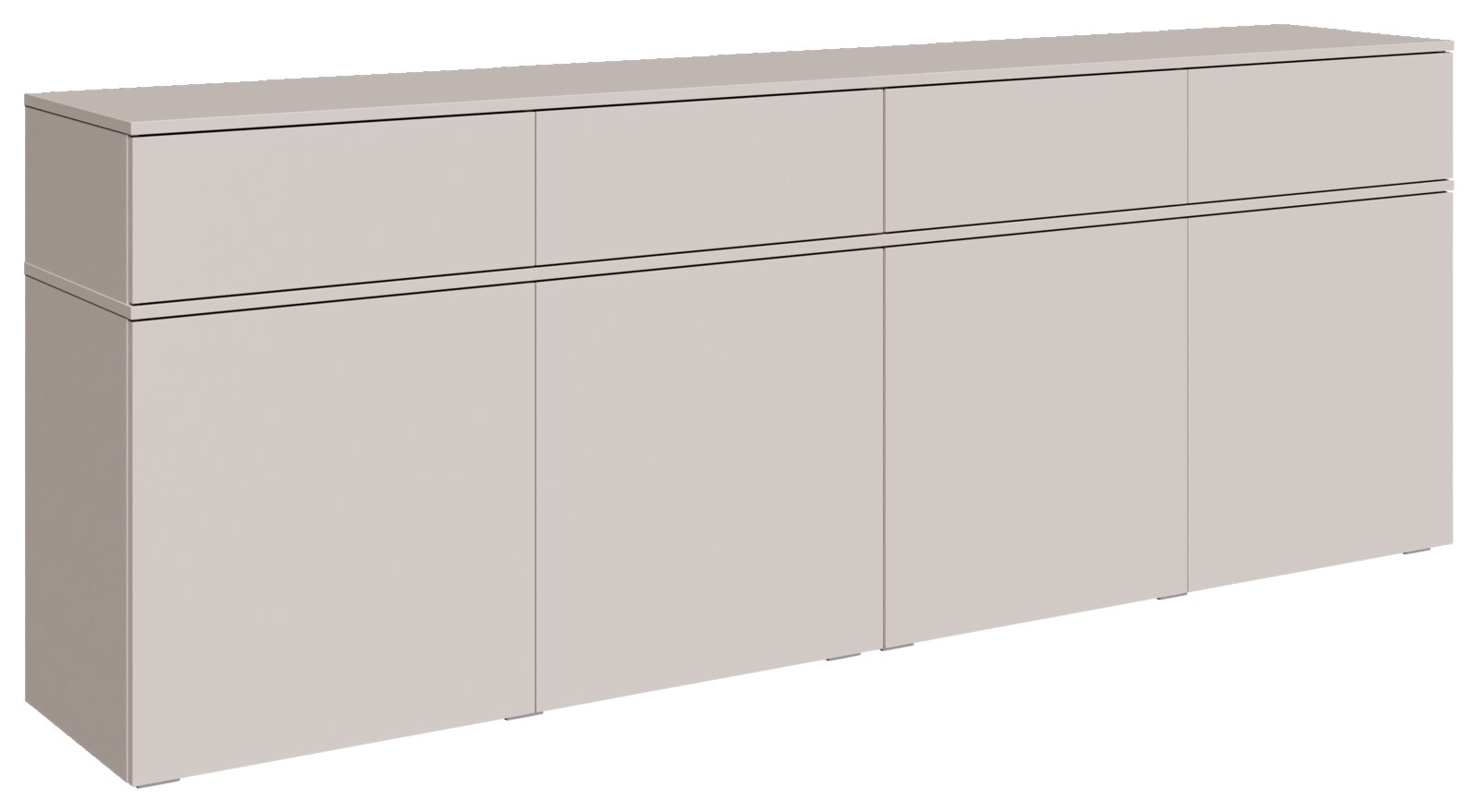 XORA Sideboard SCALE Modernes, griffloses Sideboard in Beige mit glatten Fronten und zwei Reihen Türen/Schubladen, perspektivische Ansicht schräg von vorne links