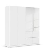 Weißer, vierteiliger Drehtürenschrank mit Schubladen, seitliche Perspektive