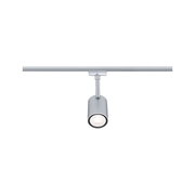 Silberner Schienenspot Luxe von PAULMANN, frontal auf einer URAIL-Schiene montiert.