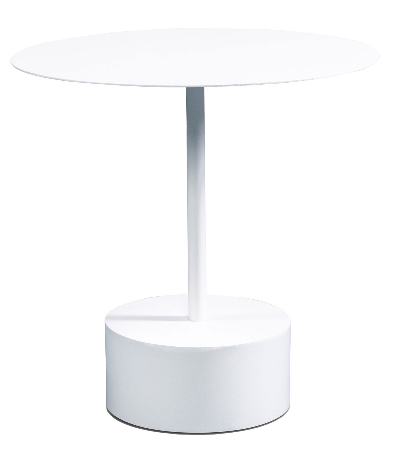 XORA Beistelltisch TEDDY Runder weißer Beistelltisch mit zentralem Standfuß, seitliche Perspektive